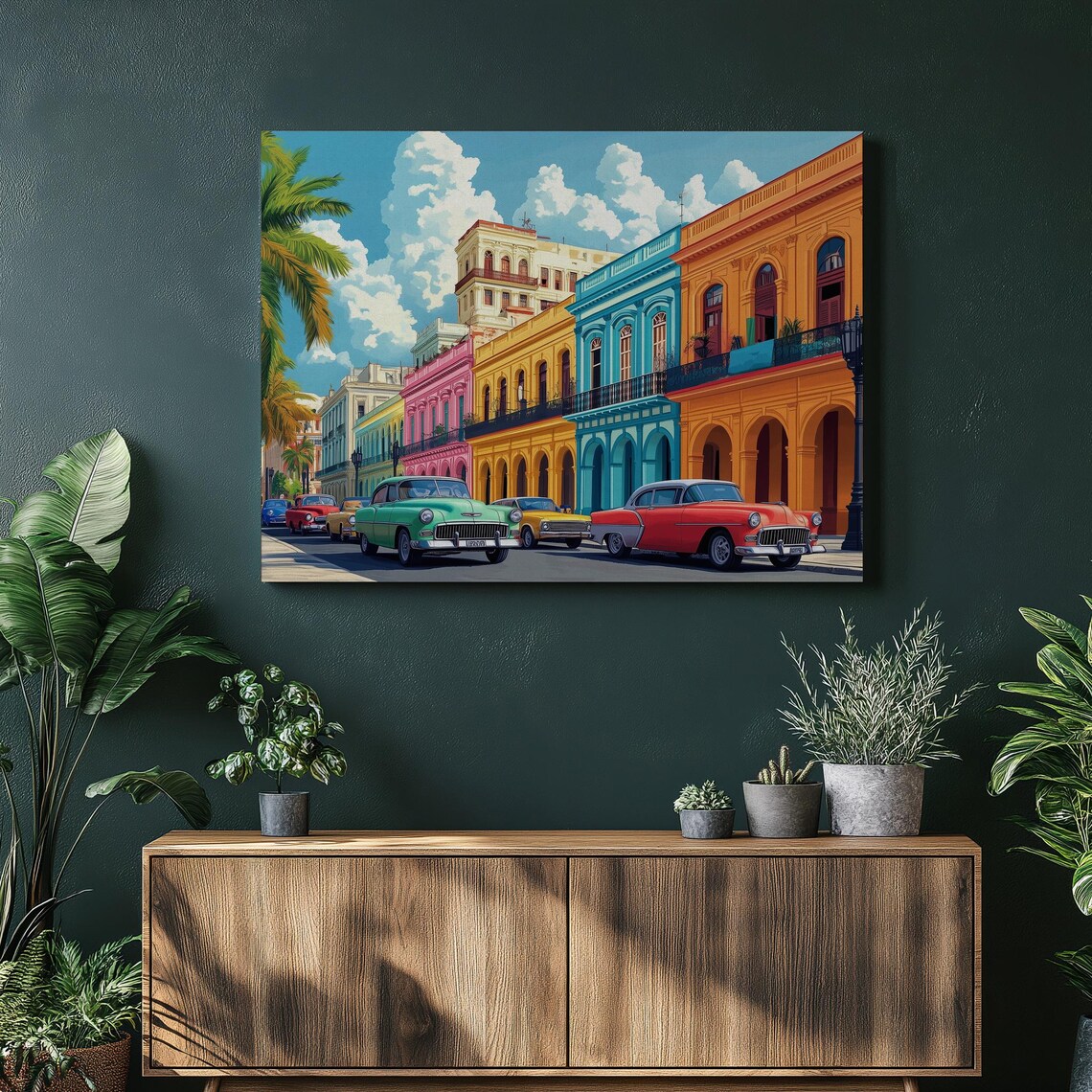 Colorful Havana Street With Classic Cars Cuba Painting Poster