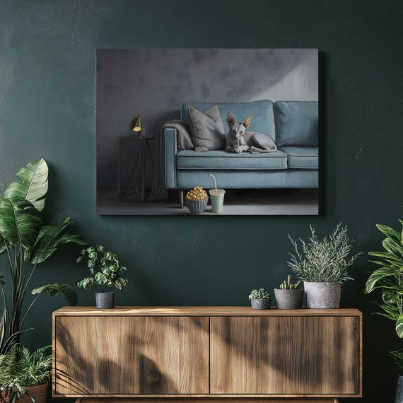 Sphynx Cat Canvas Wall Art Modern Print On Teal Couch Popcorn Minimalist Painting