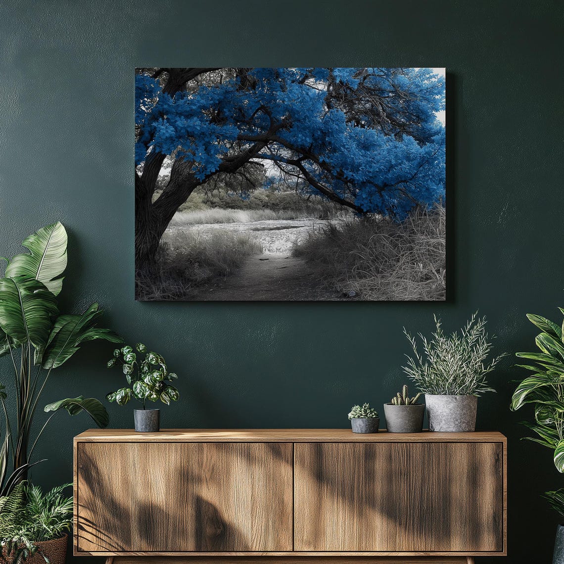Juniper Tree In Blue Tinted Monochrome Landscape Photo Art Poster