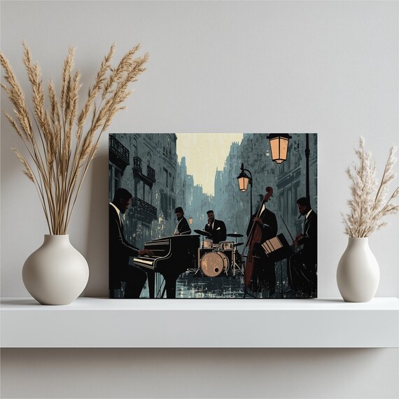 Jazz Music Vintage Urban Scene Art Print