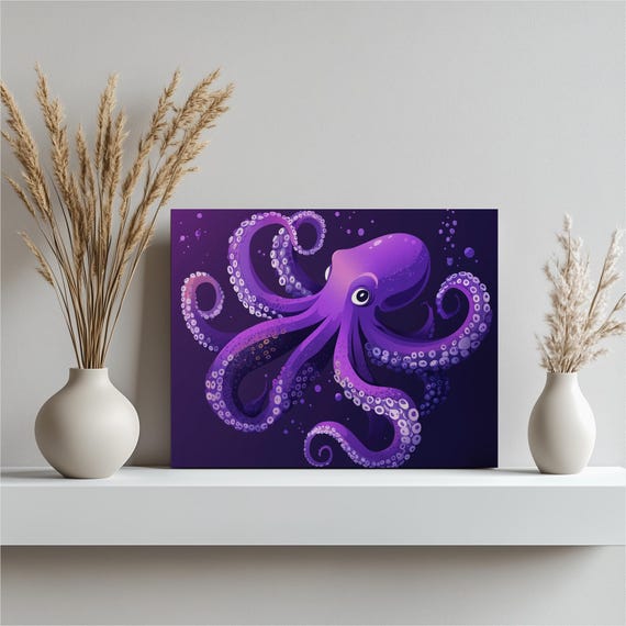 Purple Octopus Minimalist Ocean Design Art Print