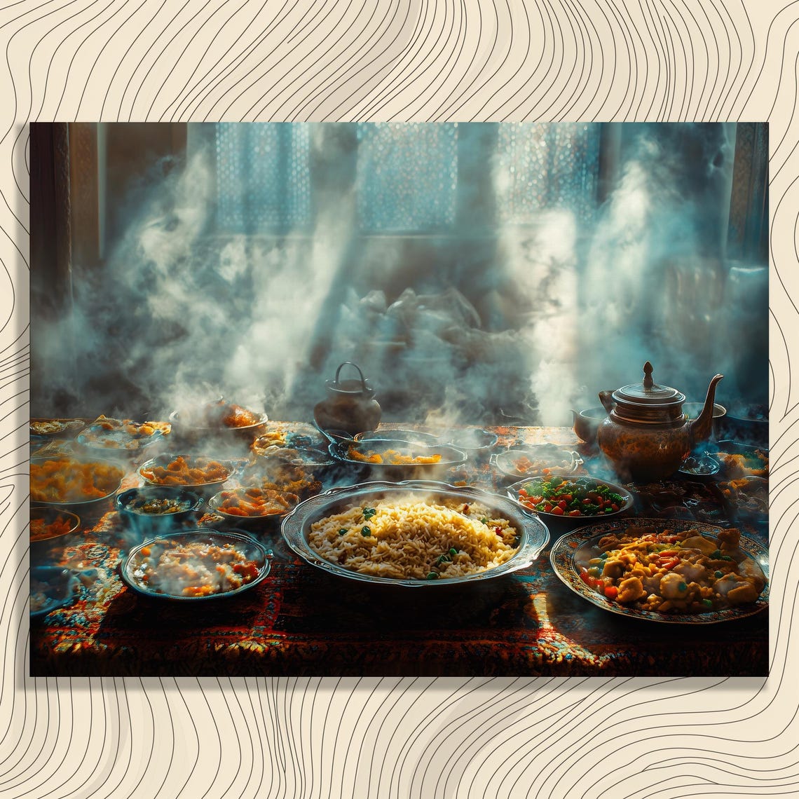 Steaming Feast Table Bohemian Traditional Food Photography Wall Art