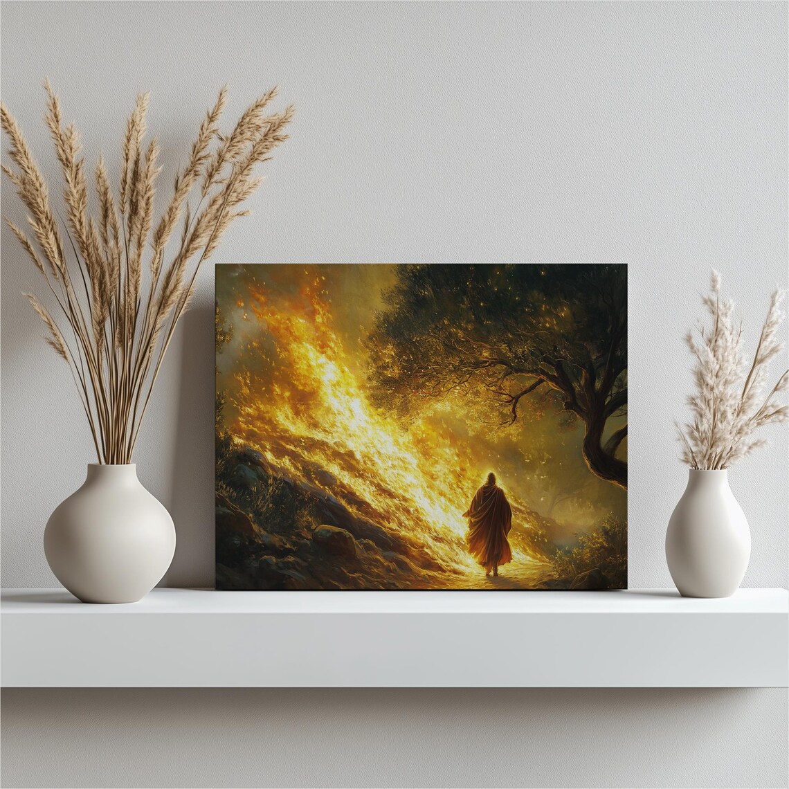 Moses And The Burning Bush Golden Spiritual Bible Painting Poster
