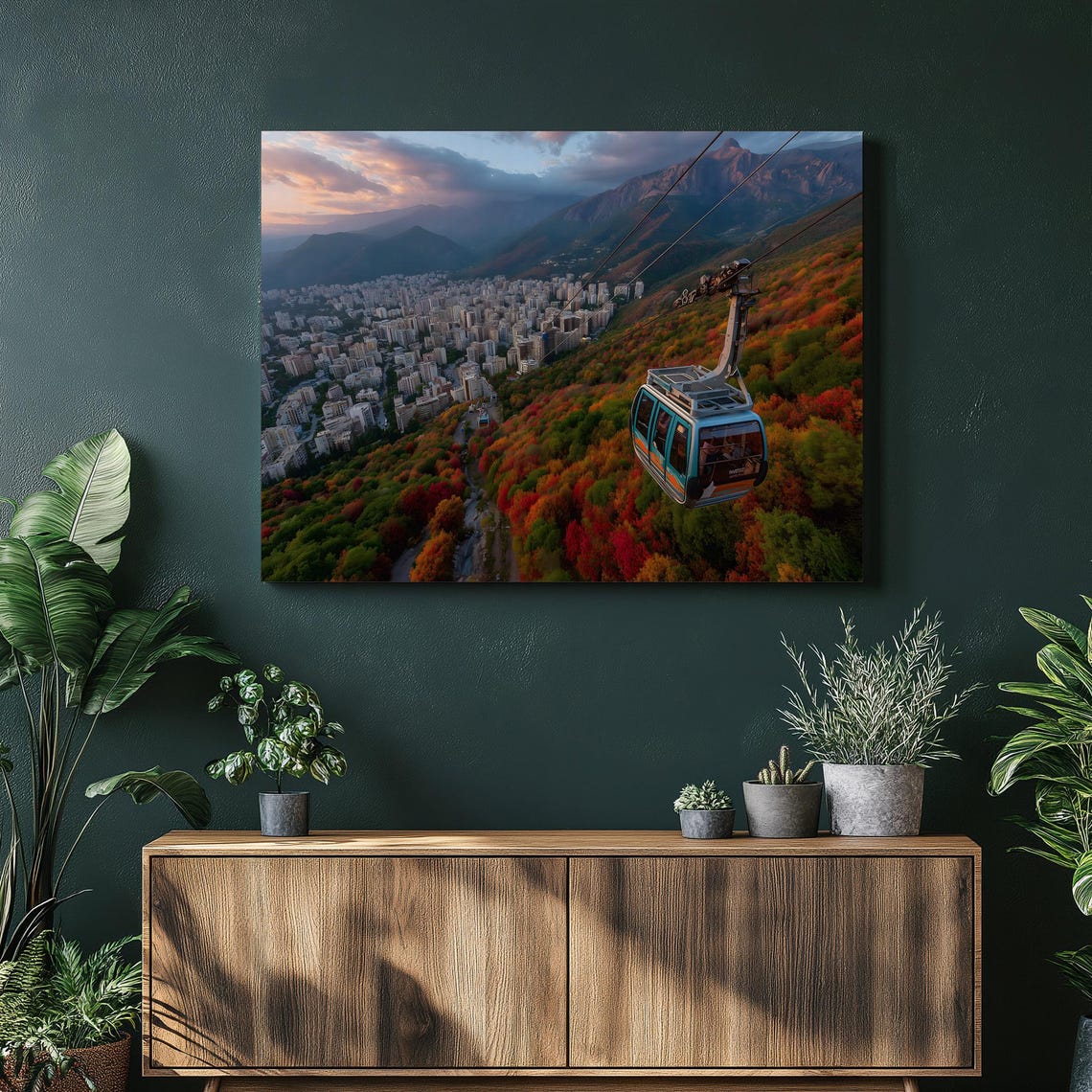 Cable Car Gondola Over Autumn Forest Sunset City Overlook Photo Poster