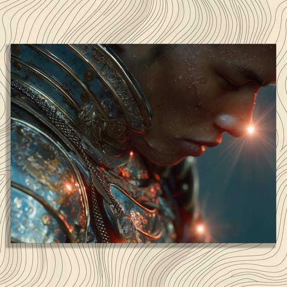 Ornate Armor Portrait Canvas Wall Art Fantasy Artwork Glow Painting Illustration Texture Metallic