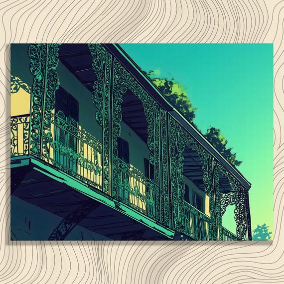 Wrought Iron Balcony Canvas Wall Art Modern Architecture Print Ornate Structure Decor Vibrant Illustration Home Gifts