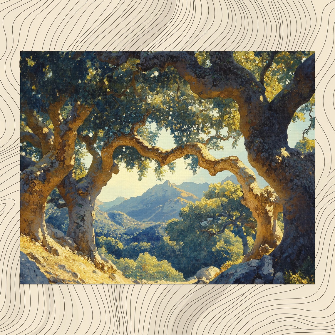 Spanish Cork Oak Trees in Golden Sunlight Mountain View Poster