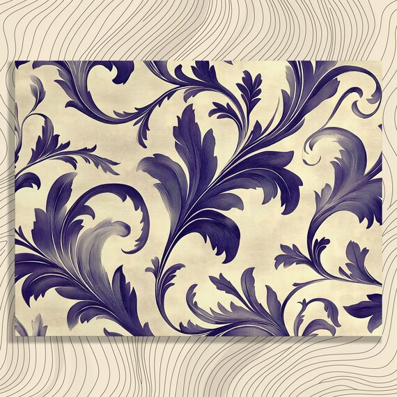 Baroque Damask Navy Blue Vintage Ornate Pattern Classic Art Poster