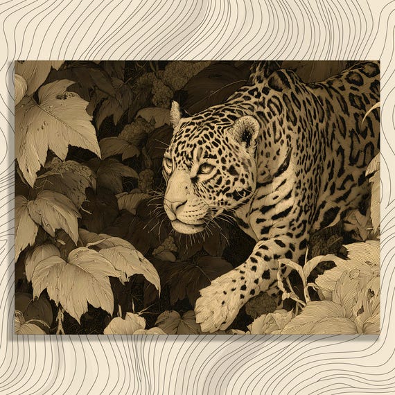 Majestic Leopard Canvas Wall Art Vintage Wildlife Engraving Jungle Foliage Nature Illustration Print Decor Unique Gift Animal Lovers
