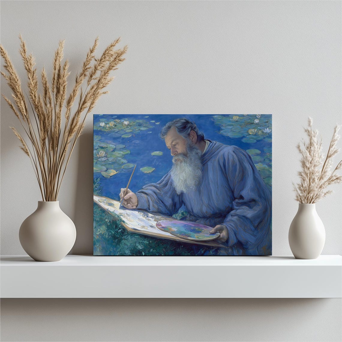 Bearded Painter Water Lilies Impressionist Style Artist Wall Poster
