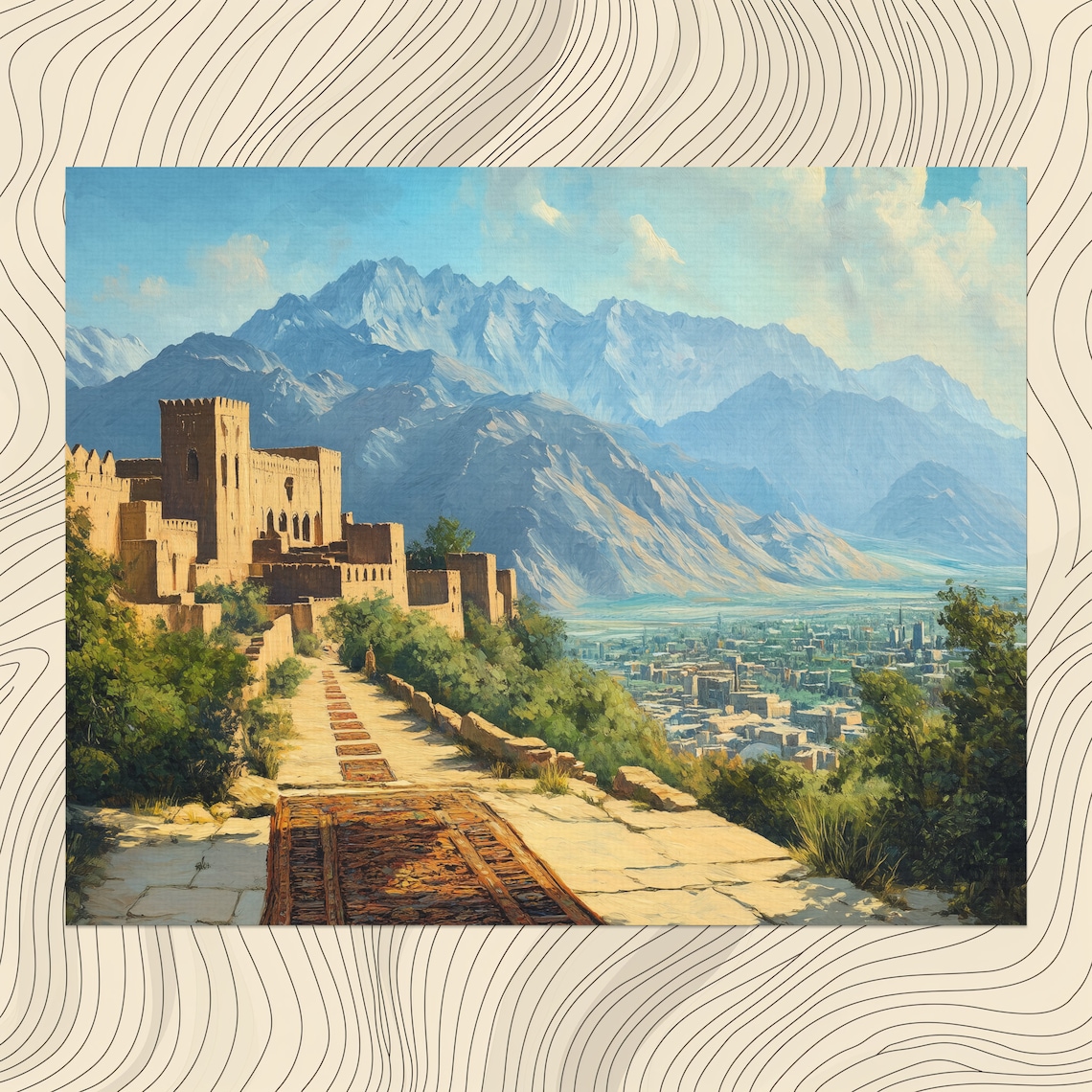Kabul Afghanistan Fortress Mountain Landscape Painting Poster