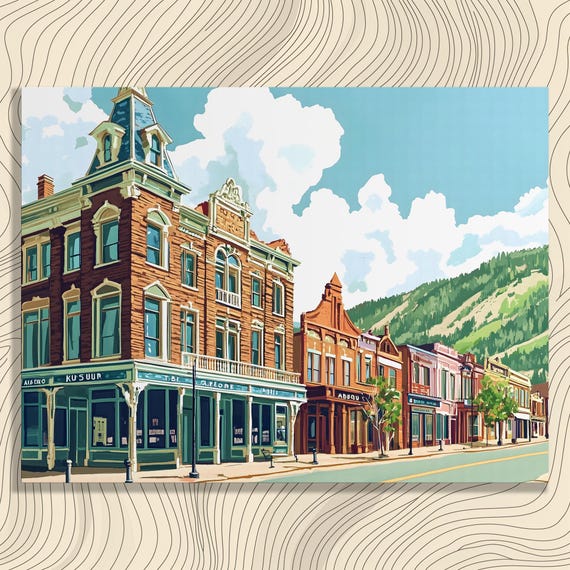 Historic Town Street Canvas Wall Art Vintage Main Painting Mountain Landscape Decor For Home Architecture Prints With Mountains