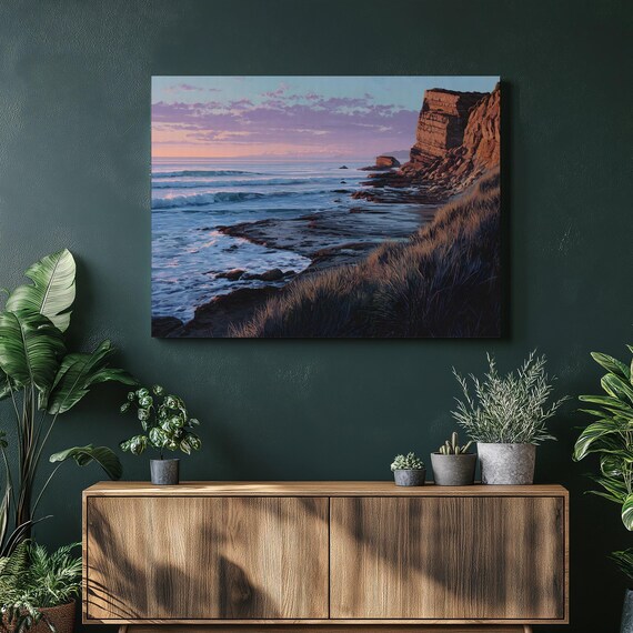 Coastal Cliff Sunrise Ocean Waves Seascape Painting Rocky Shore Print