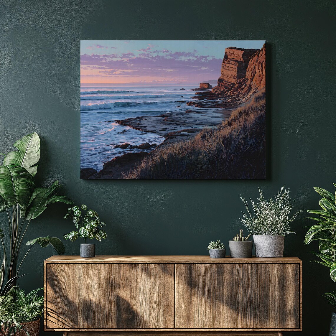 Coastal Cliff Sunrise Ocean Waves Seascape Painting Rocky Shore Print
