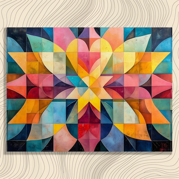 Vibrant Geometric Abstract Canvas Wall Art Modern Colorful Shapes Pattern Print Gift For Enthusiasts And Teens