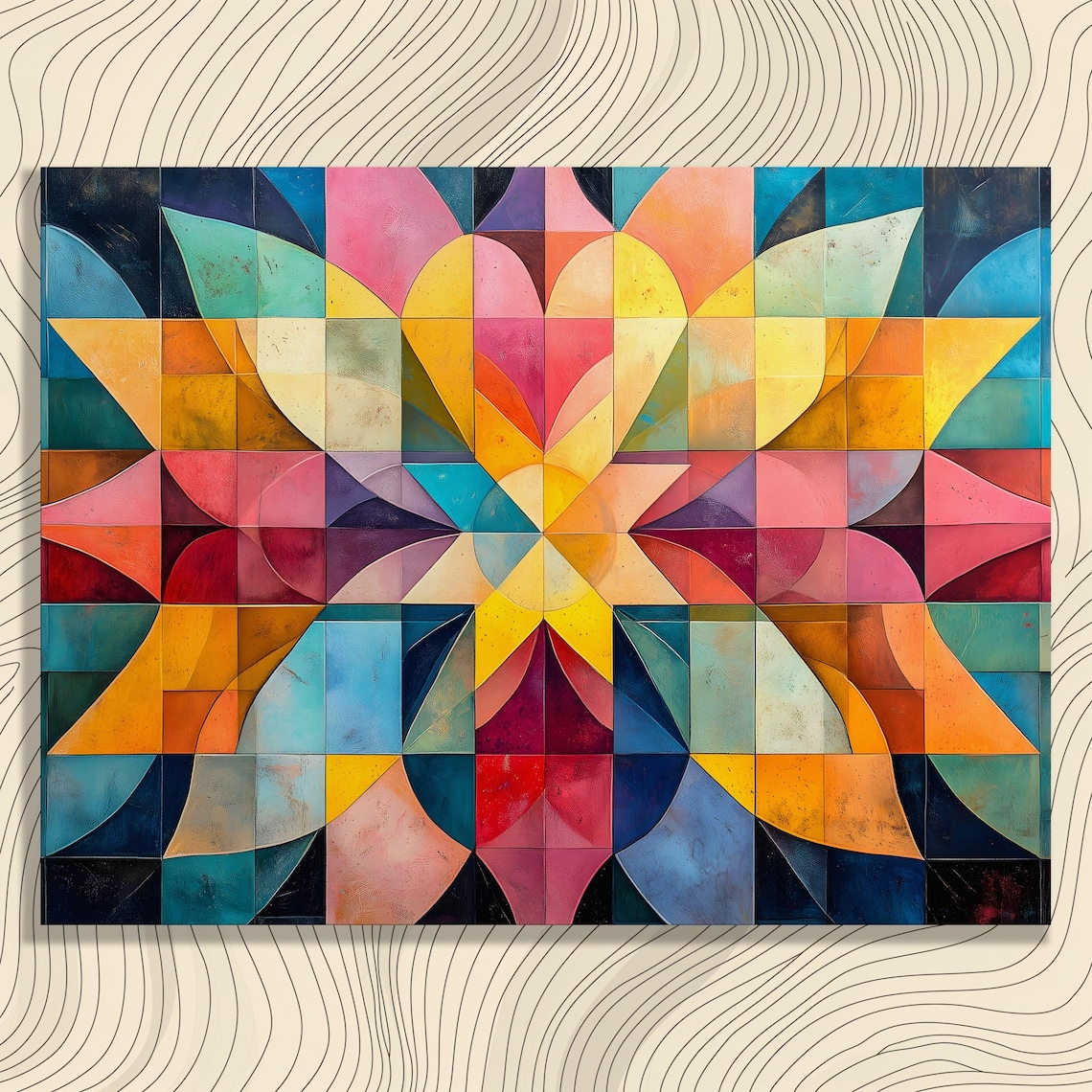 Vibrant Geometric Abstract Sunburst Mosaic Colorful Modern Art Poster
