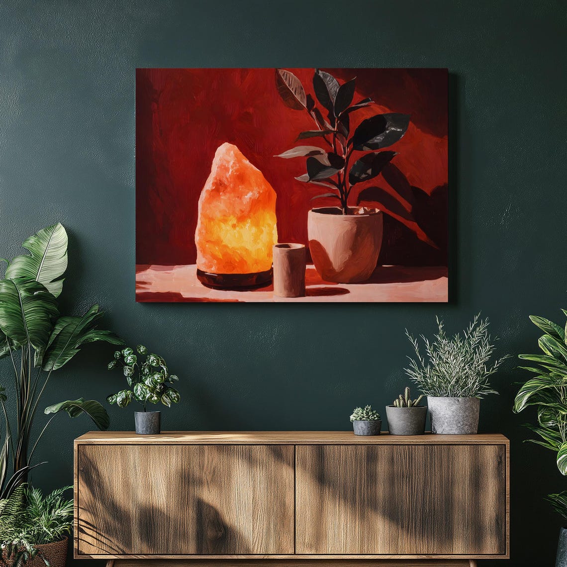 Himalayan Salt Lamp Still Life Poster Boho Plant Warm Glow Decor