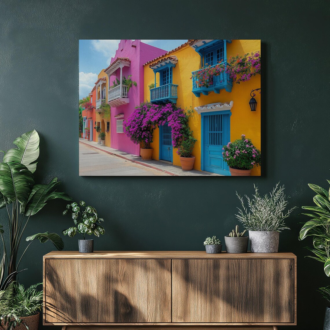 Cartagena Street Scene, Colombia Travel Poster