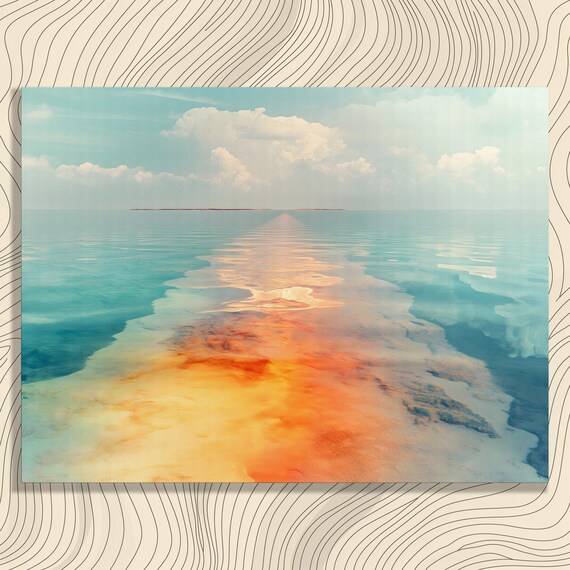 Turquoise Ocean Water Sunset Reflection Minimalist Seascape Poster