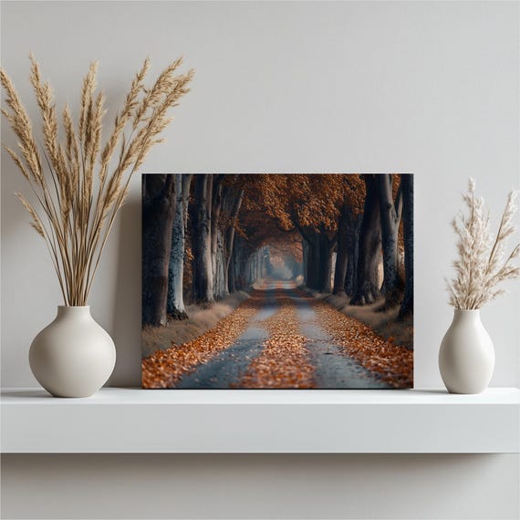 Autumn Tree Tunnel Orange Fallen Leaves Country Lane Wall Art