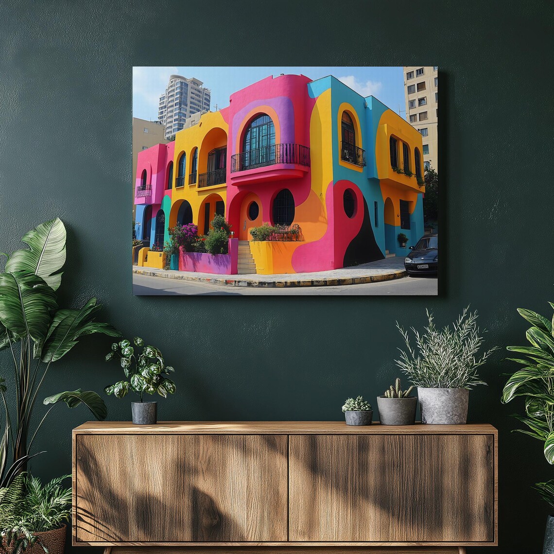 Bright Colorful Painted Building Street Mural Urban Pop Art Poster