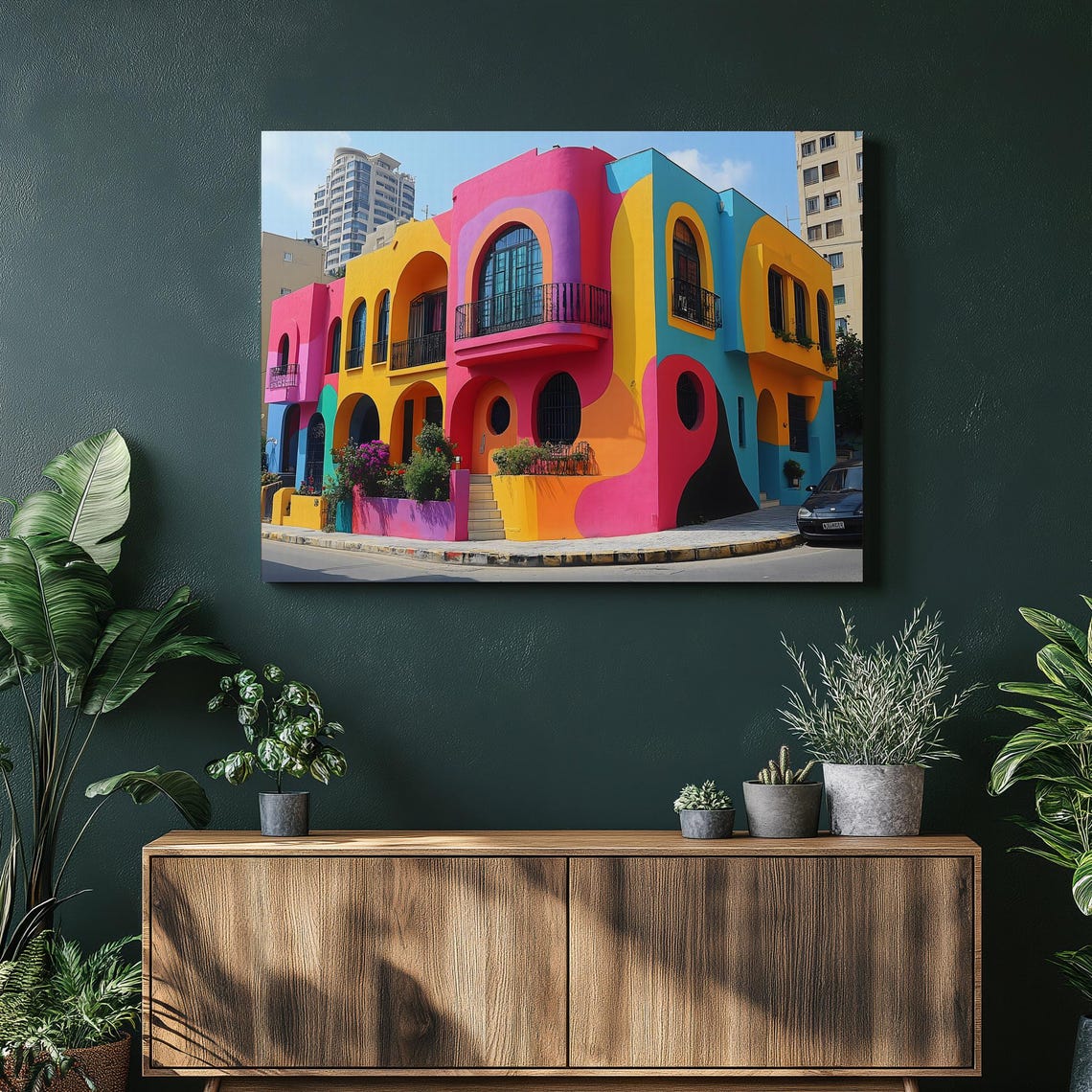 Lebanon Street Mural Canvas Wall Art Vibrant Urban Architecture Cityscape Print For Modern Home Decor