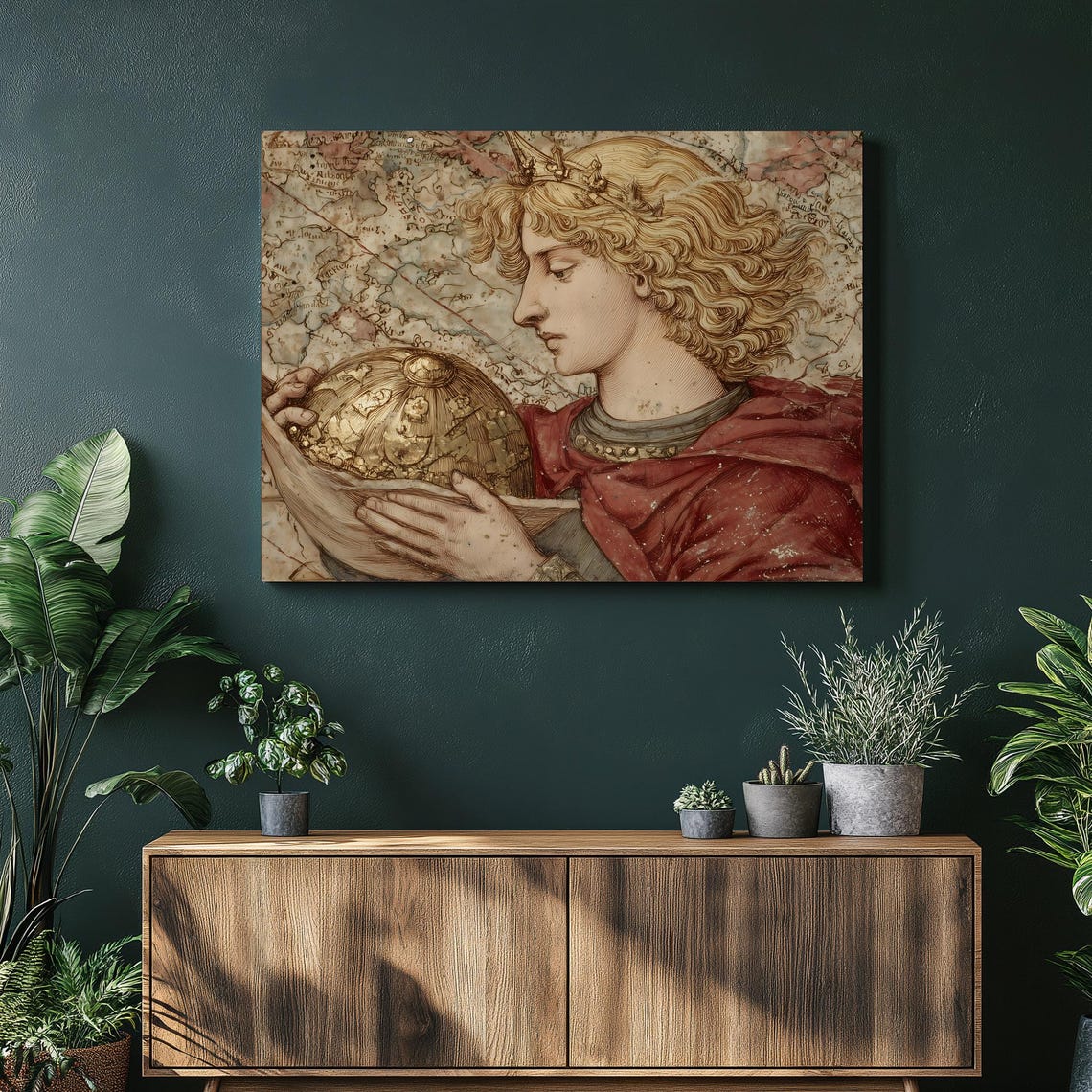 Renaissance Youth Holding Celestial Globe Old Master Map Style Print