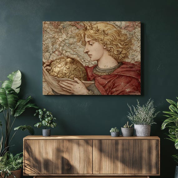 Classic Celestial Globe Canvas Wall Art Antique Portrait Star Chart Constellation Map Golden Orb Classical Antiquity Decor Vintage