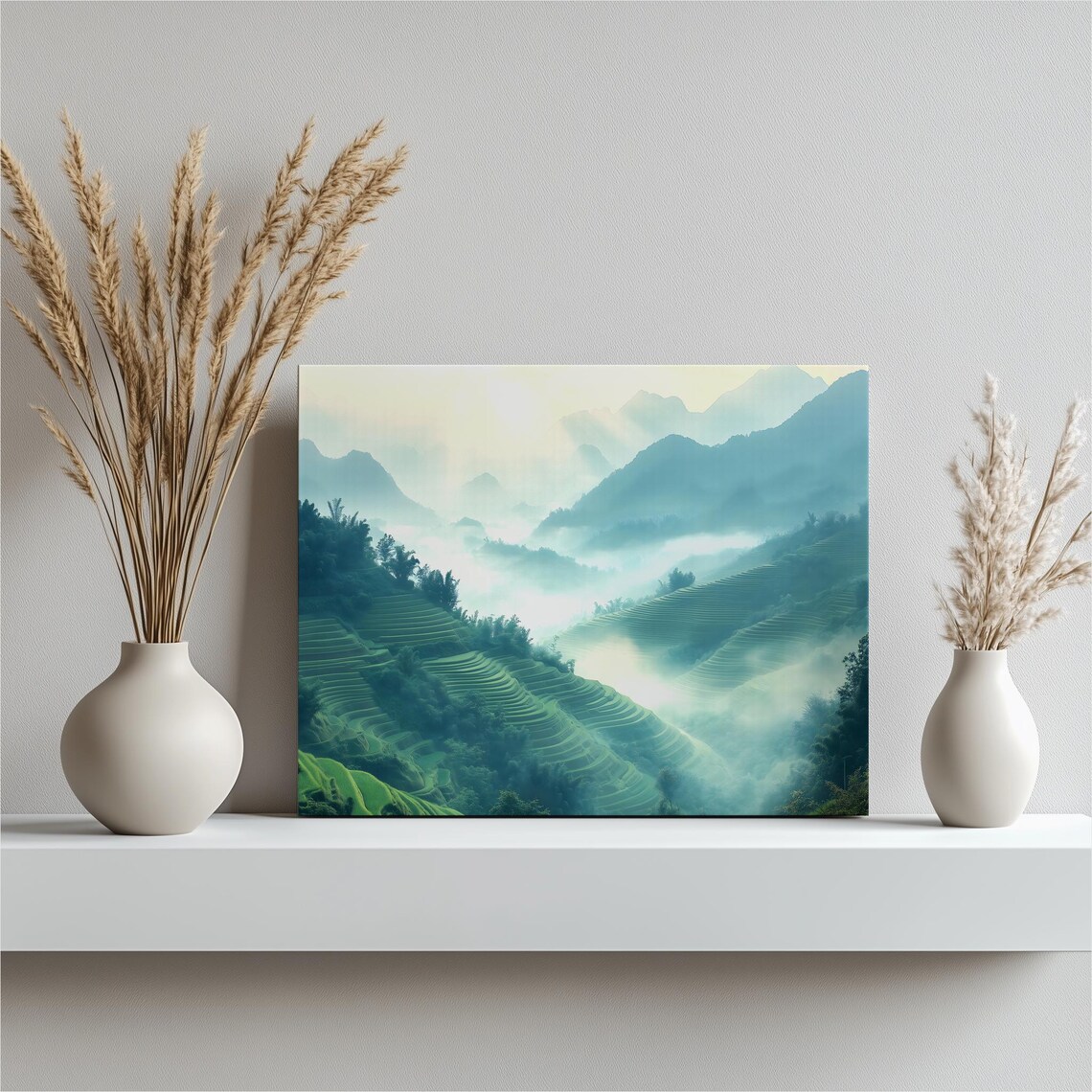 Vietnam Rice Terraces Misty Sunrise Canvas Print Green Mountain Valley