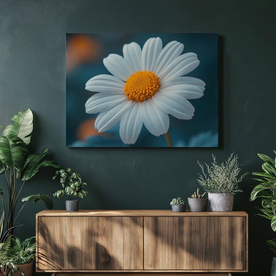 Minimalist White Daisy Canvas Wall Art Modern Botanical Floral Nature Decor Elegant Simple Closeup Flower Print For Home