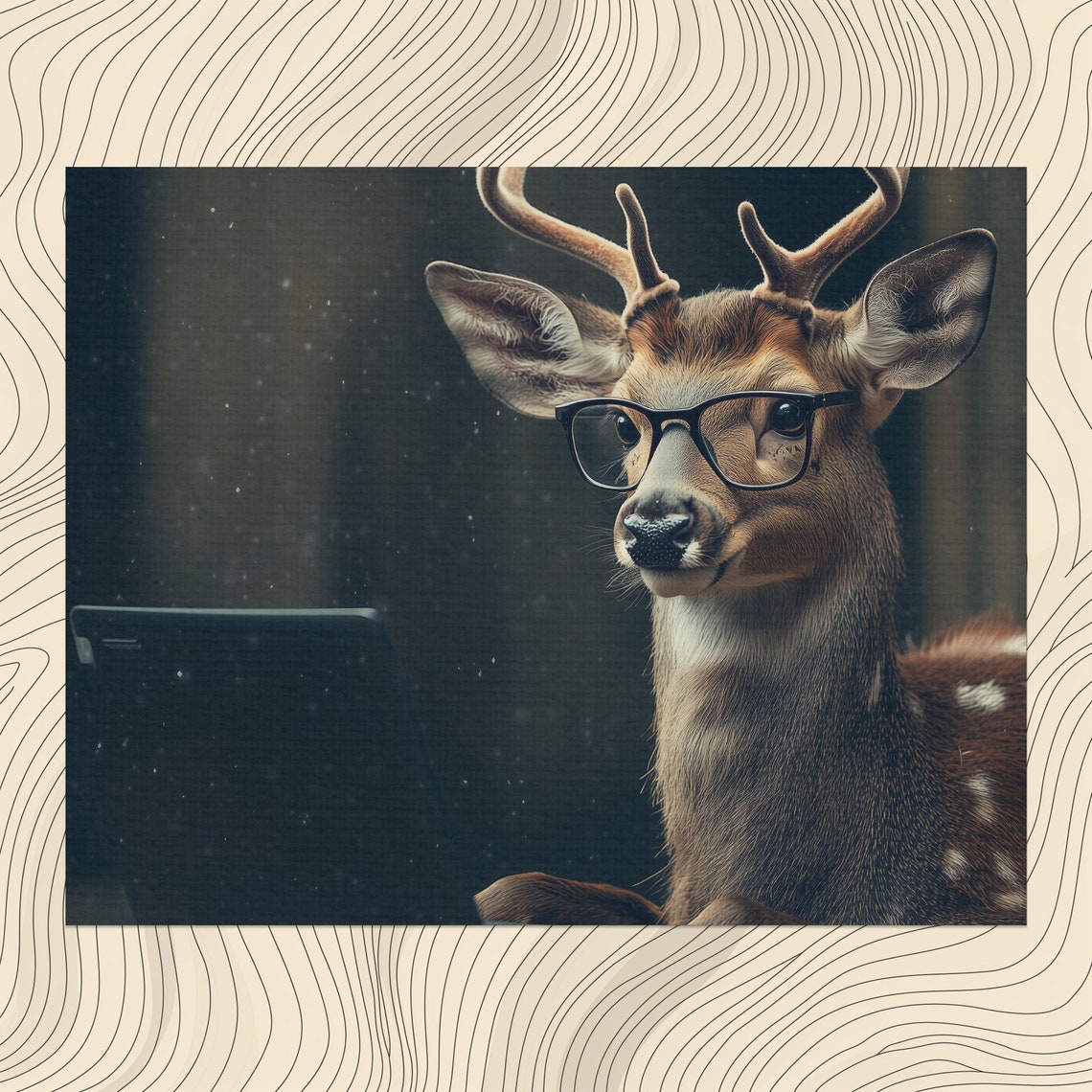 Funny Deer Wearing Glasses Tech Savvy Wildlife Portrait Poster