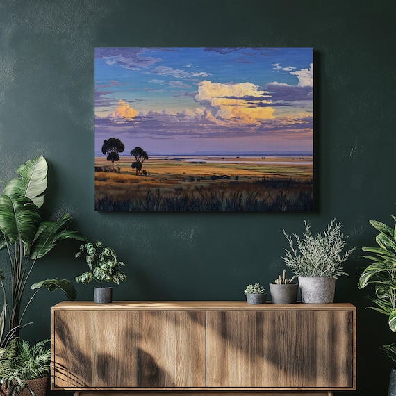 African Savanna Sunset Sky Landscape Art Print