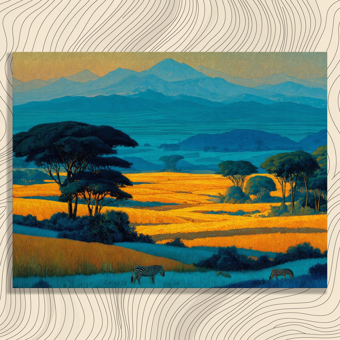 Zebra Safari Sunrise African Savanna Golden Landscape Poster