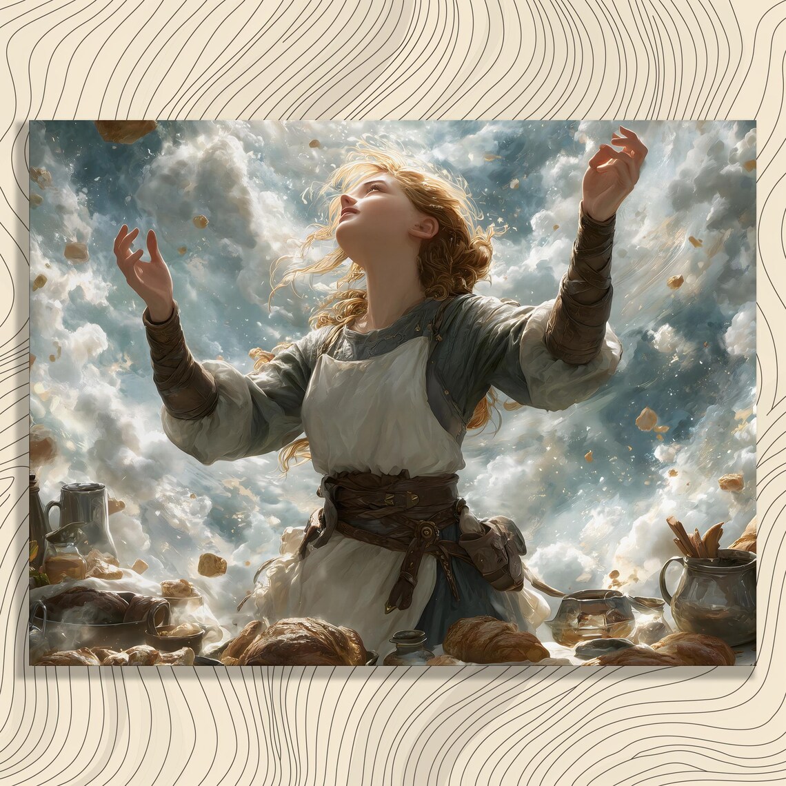 Celestial Baker Fantasy Woman Ethereal Bread Cloud Magical Poster