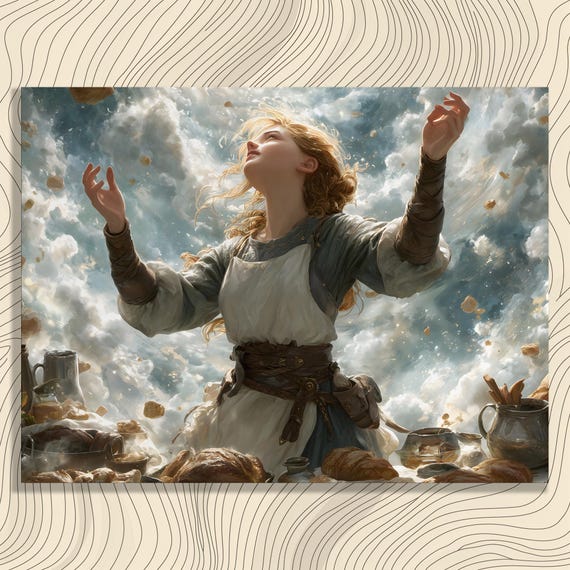 Celestial Baker Fantasy Woman Ethereal Bread Cloud Magical Poster