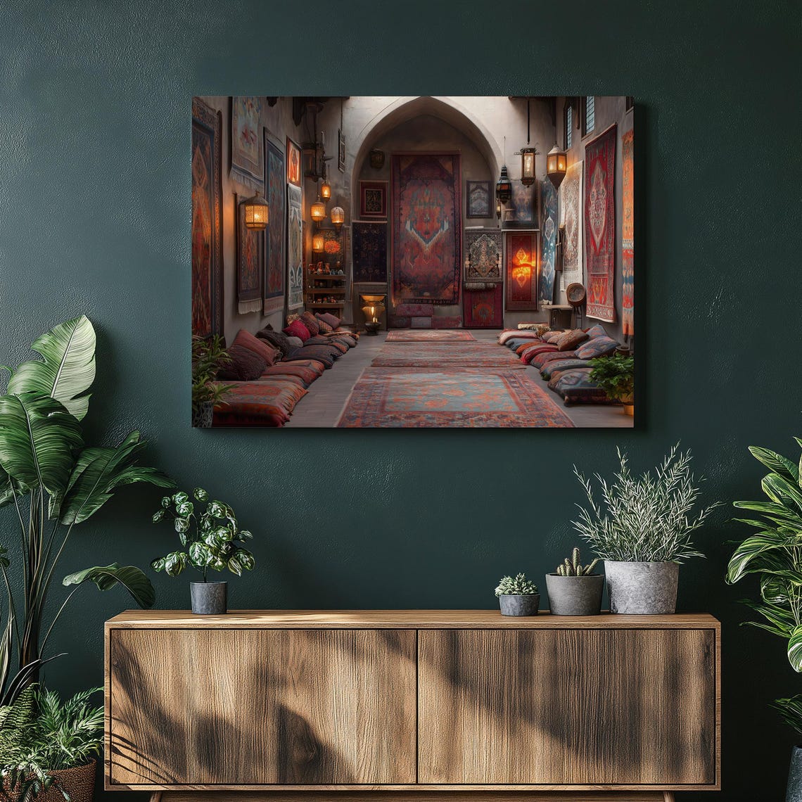 Moroccan Bazaar Rug Shop Lantern Glow Interior Painting Poster