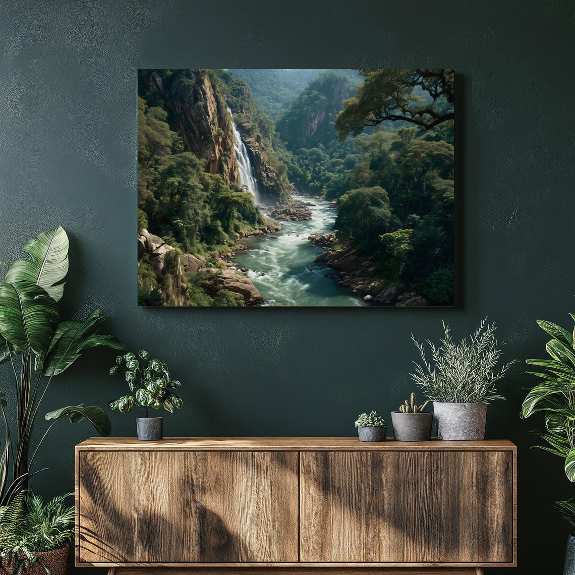 Lush Tropical Waterfall Jungle River Rainforest Gorge Nature Poster