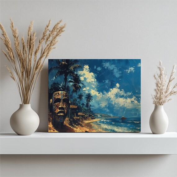 Sierra Leone Coast Traditional Mask Palm Beach Ocean Art Poster