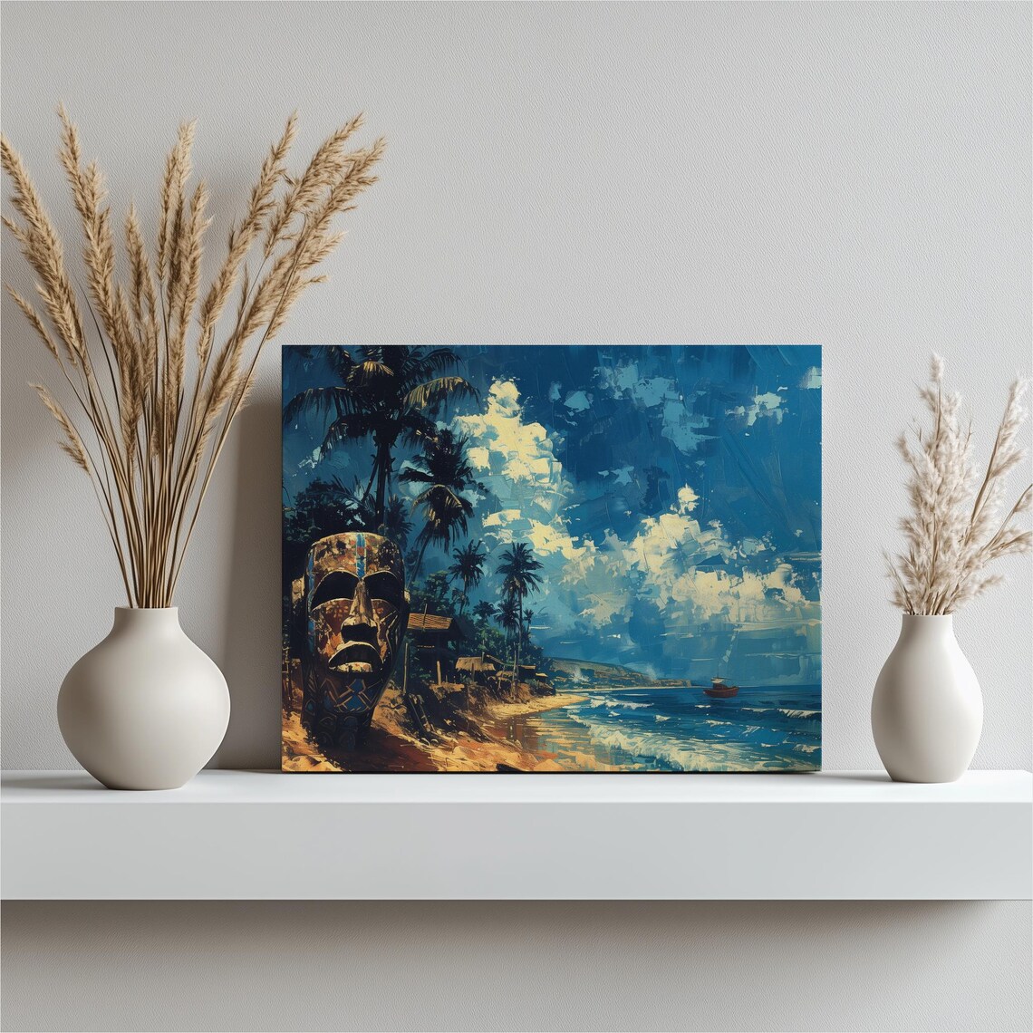 Sierra Leone Coast Traditional Mask Palm Beach Ocean Art Poster