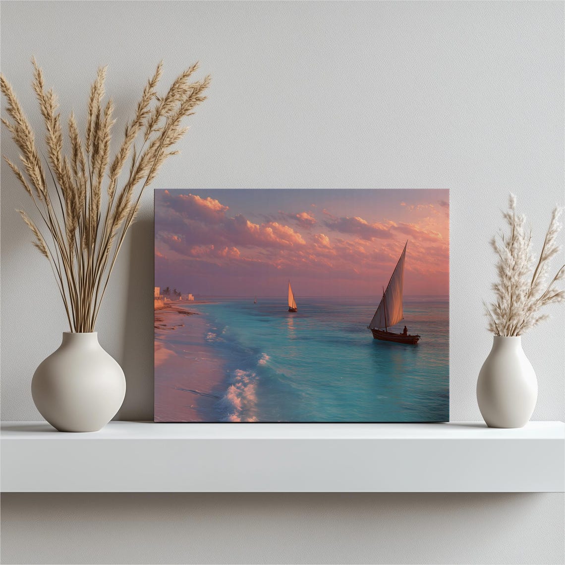 Tropical Sunset Sailboat Turquoise Ocean Beach Seascape Poster