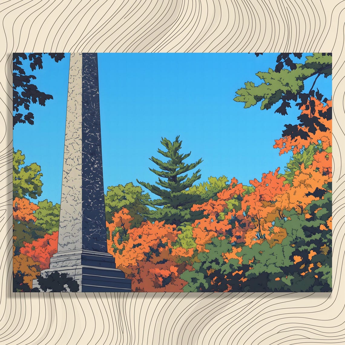 Autumn Obelisk Monument Fall Foliage Blue Sky Graphic Landscape Poster