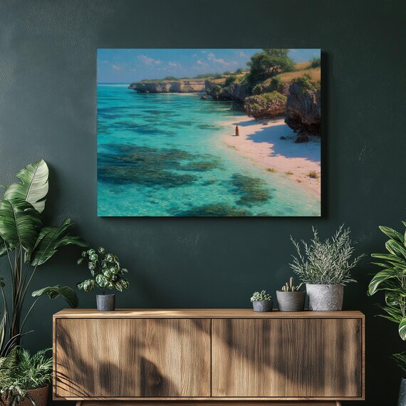 Tropical Beach Cove Turquoise Water White Sand Seascape Poster