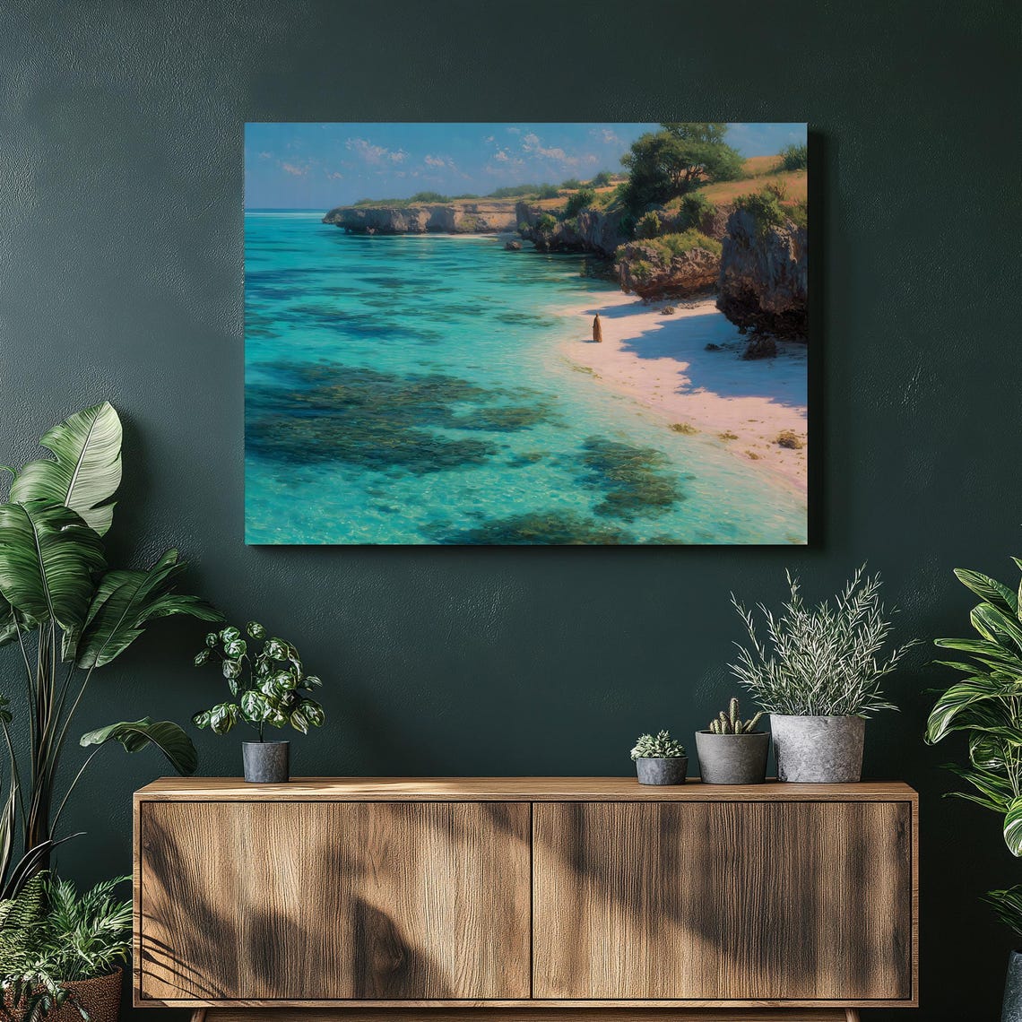 Tropical Beach Cove Turquoise Water White Sand Seascape Poster