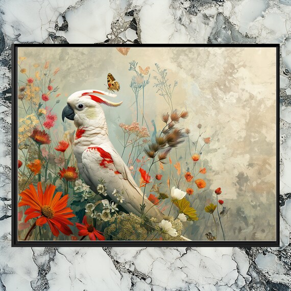 Cockatoo Canvas Wall Art Colorful Abstract Painting With Birds And Flowers Oil Texture Artwork Modern Home Dcor Office Or