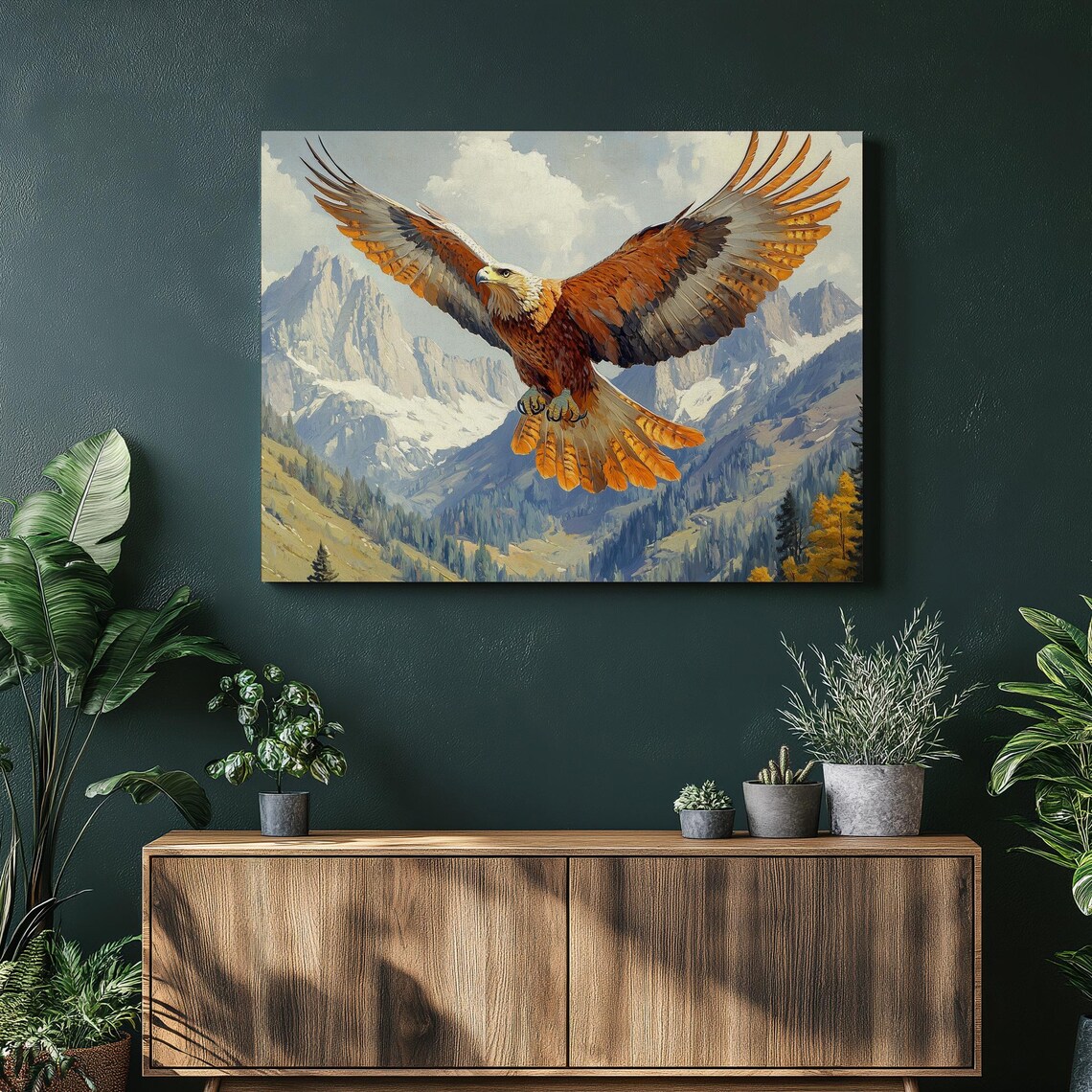 Golden Eagle Mountain Flight Art Print, Nature Decor
