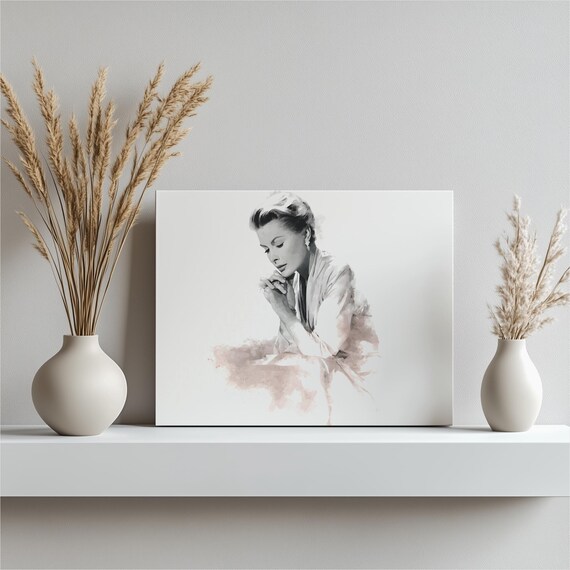Vintage Hollywood Glamour Woman Watercolor Portrait Elegant Decor Poster