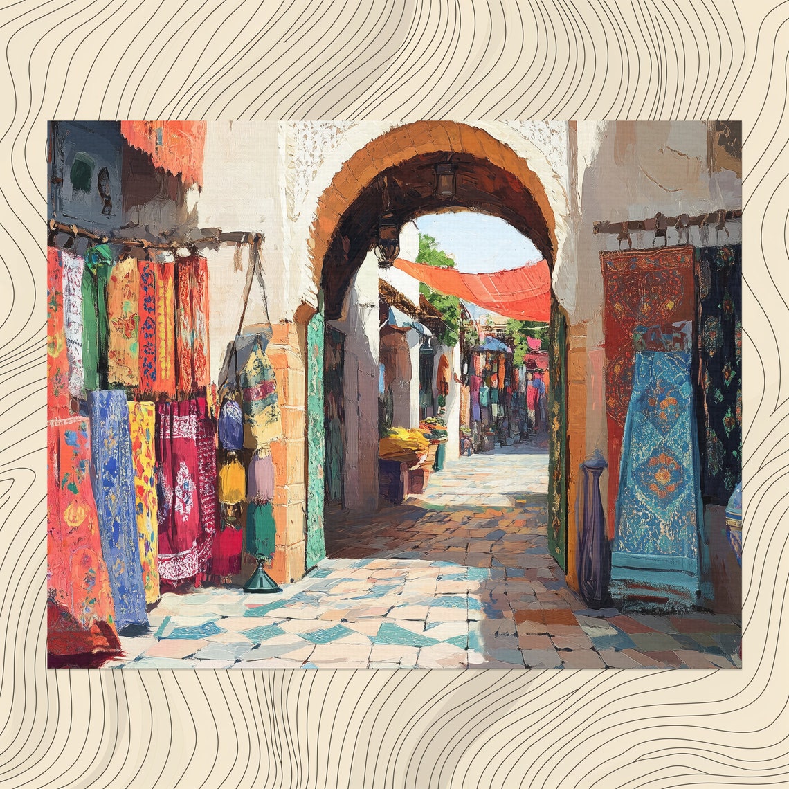 Fez Morocco Market Archway Colorful Textiles Painting Poster