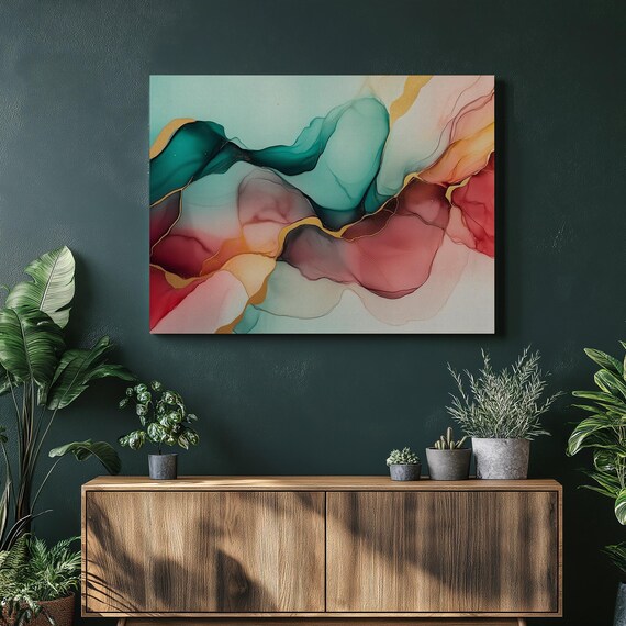 Colorful Art Print Abstract Fluid Canvas Painting Modern Wall Acrylic Decor Unique Gift