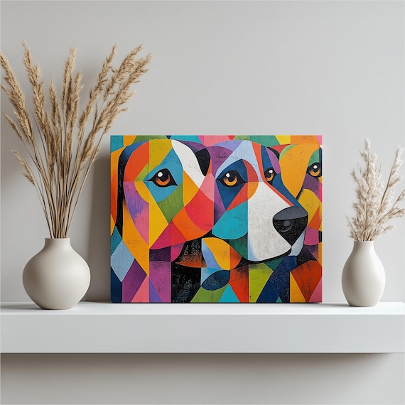 Beagle Dog Canvas Wall Art Colorful Geometric Canine Portrait Print Modern Pet Decor Vibrant Abstract Hound Face Gift For Lovers