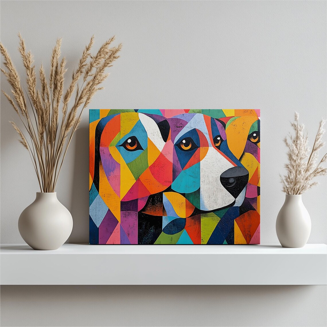 Colorful Geometric Beagle Portrait Cubist Style Modern Dog Art Poster